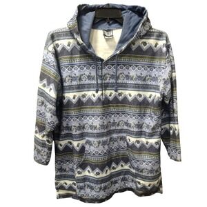 Vintage‎ Italian Club Fleece Hoodie Pullover Blue Floral Pattern Relaxed Fit M/L